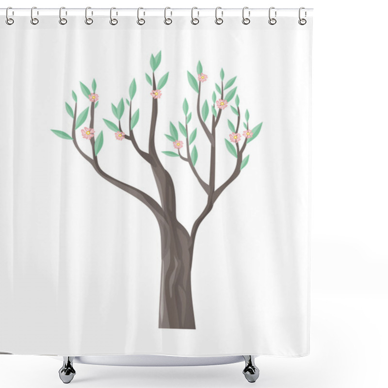 Personality  Vector Tree In Blossom With Beautiful Flowers Shower Curtains