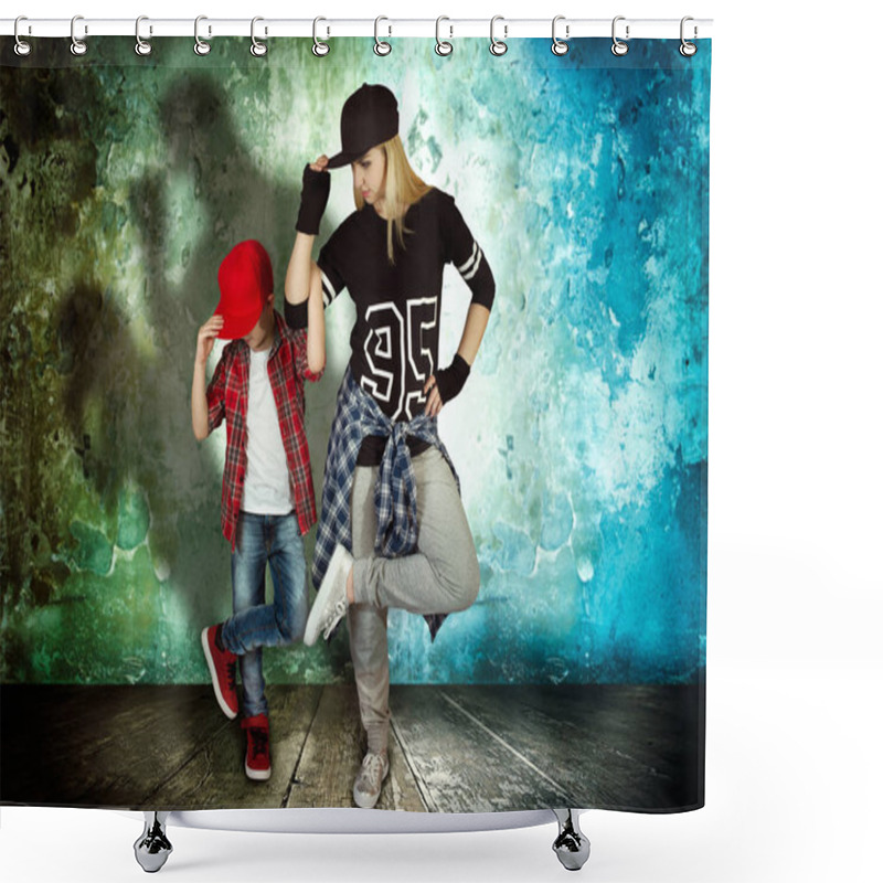 Personality  Mother And Son Dance Hip-hop.Urban Lifestyle. Hip-hop Generation. Shower Curtains