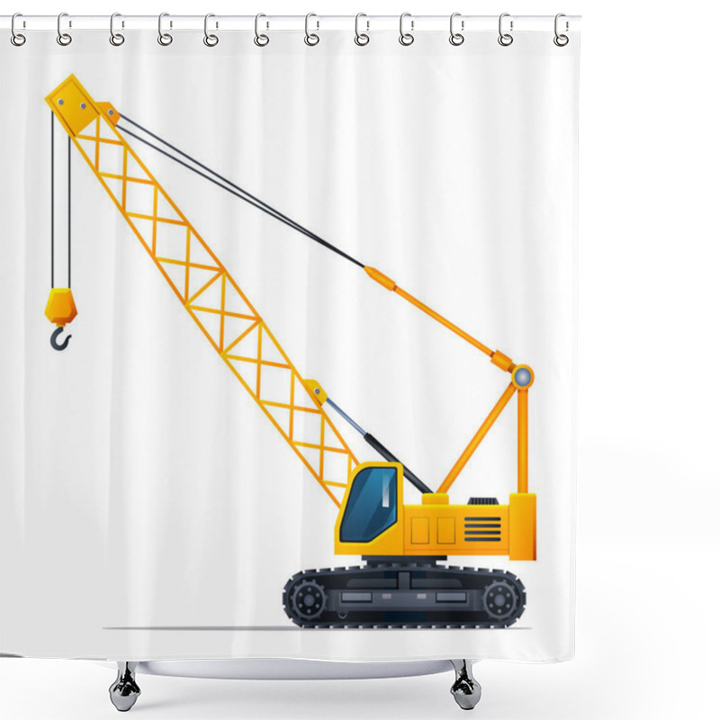 Personality  Lifting Crane Vector Illustration. Heavy Machinery Construction Vehicle Isolated On White Background Shower Curtains