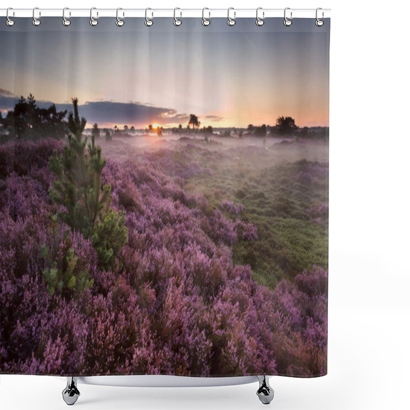 Personality  Sunrise Over Flowering Pink Heather Shower Curtains