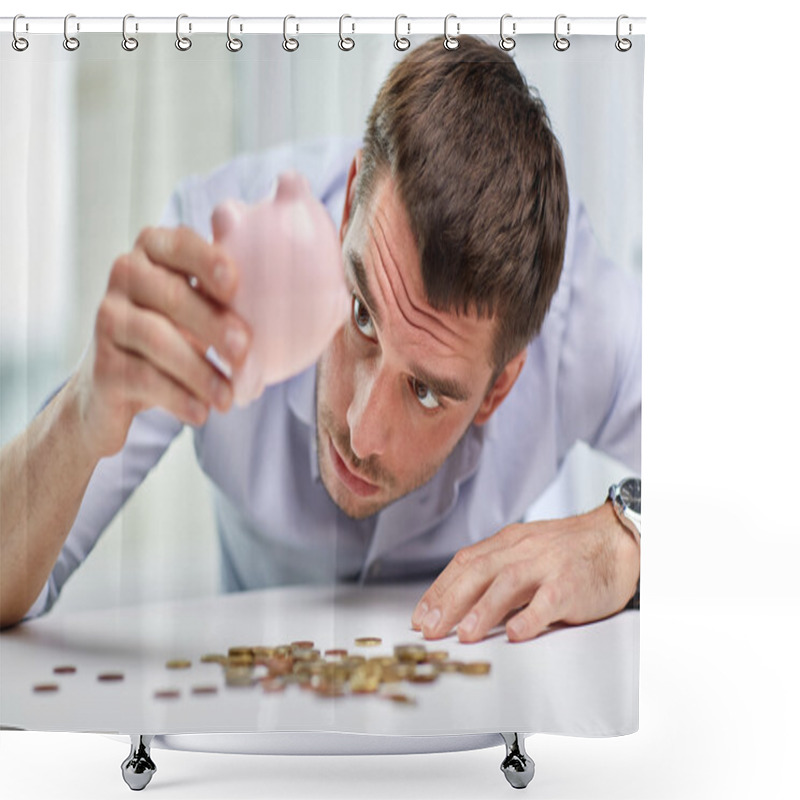 Personality  Businessman With Piggy Bank And Coins At Office Shower Curtains