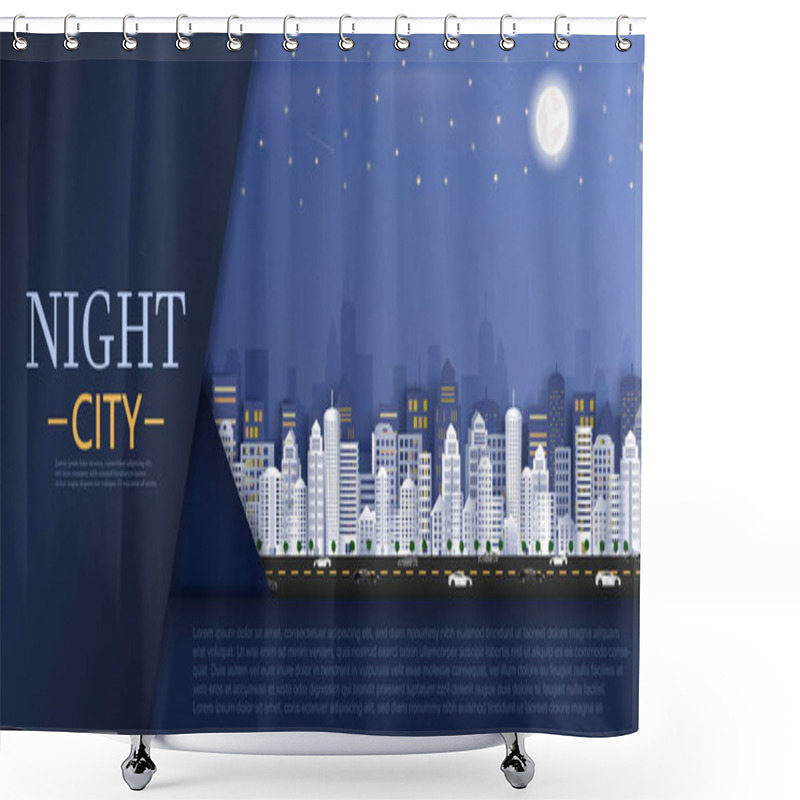 Personality  Cityscape With Group Of Skyscrapers In The Night.  Shower Curtains