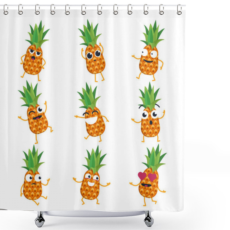 Personality  Pineapples - Vector Isolated Cartoon Emoticons Shower Curtains