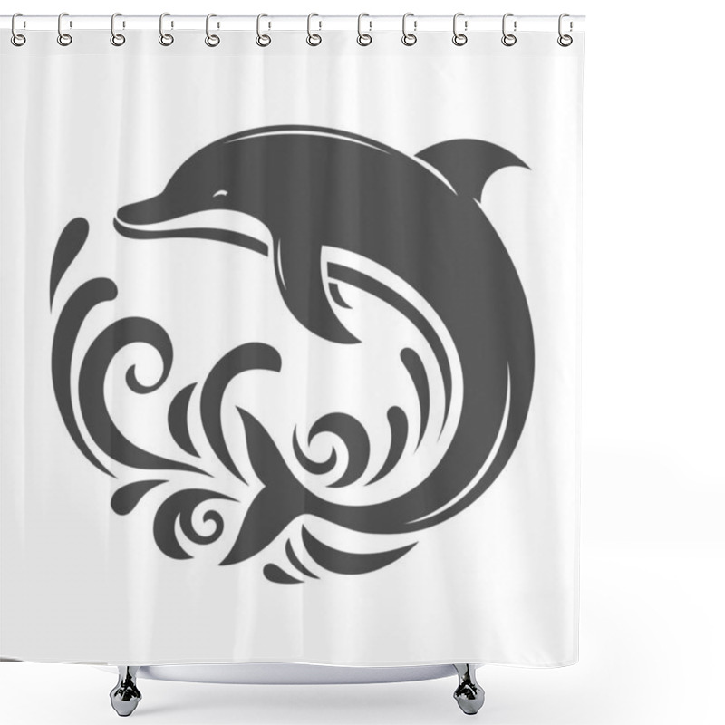 Personality  Elegant Dolphin Silhouette Perfect For Wildlife, Aquatic Life, And Ocean-inspired Graphics. Shower Curtains