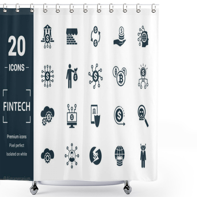 Personality  Fintech Icon Set. Include Creative Elements Online Banking, Direct Payment, Fintech, Cryptocurrency, Fintech Industry Icons. Can Be Used For Report, Presentation, Diagram, Web Design Shower Curtains