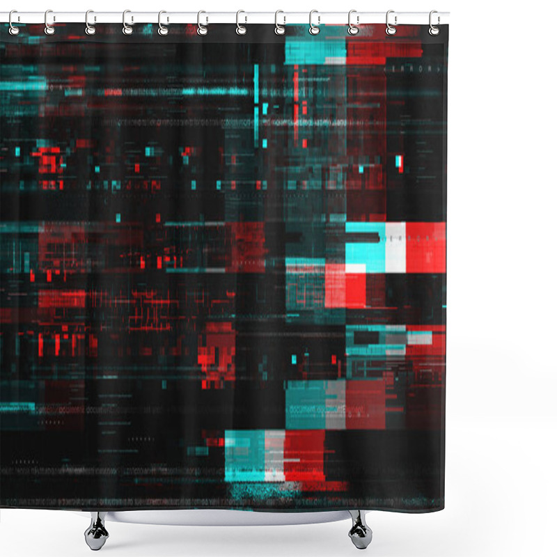 Personality  Video Technology Glitch Background As Wallpaper Or Tech Related Graphic Design Backdrop Element With Glitchy Blocks And Noise Shower Curtains