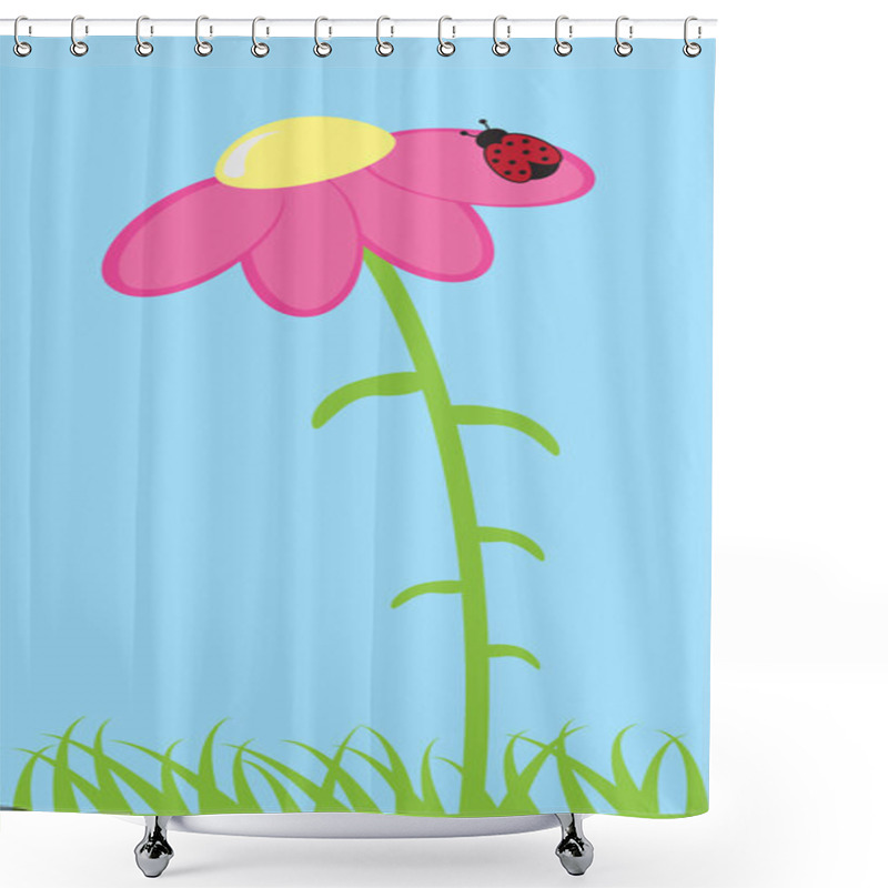 Personality  Cute Ladybug On Pink Flower Shower Curtains