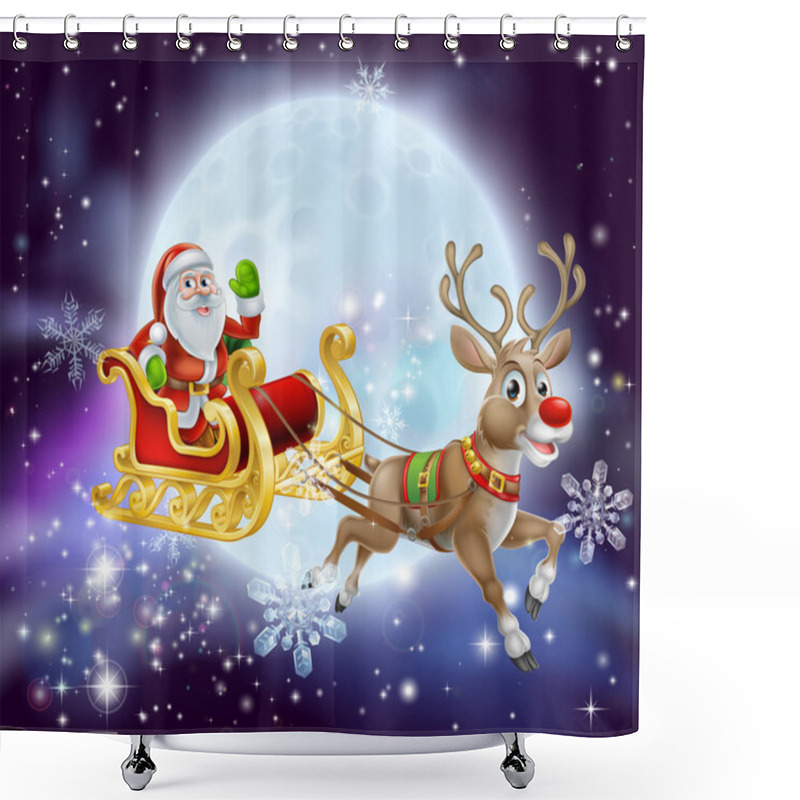 Personality  Santa Christmas Sleigh Moon Shower Curtains