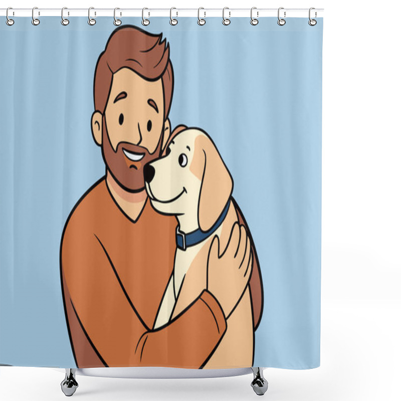 Personality  Man And Dog In Nature Flat Design Art Shower Curtains