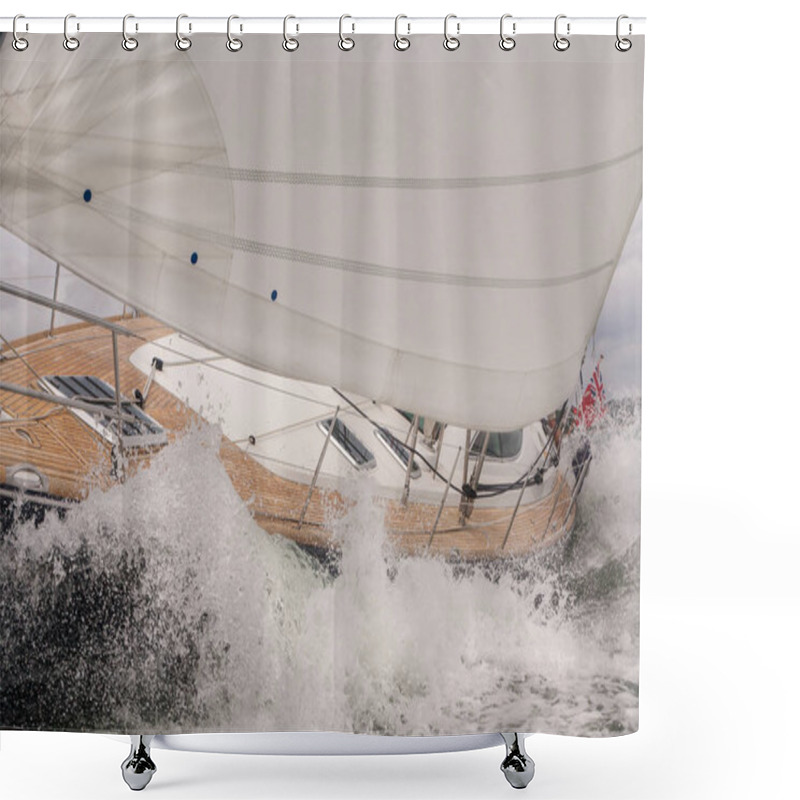 Personality  Sailing Boat Yacht In Rough Sea Waves Shower Curtains