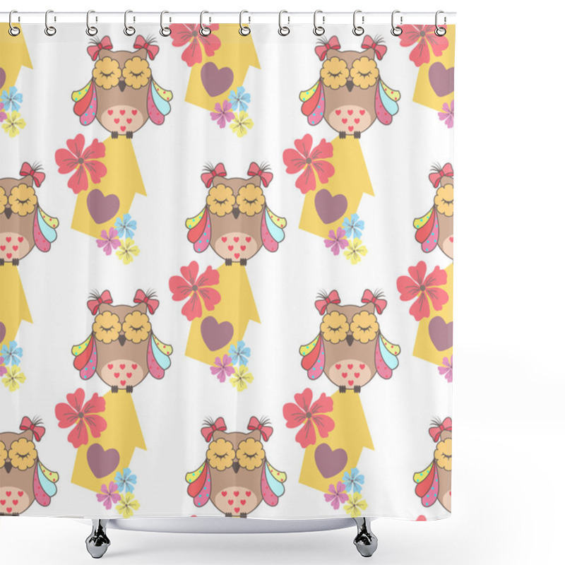 Personality  Beautiful Seamless Pattern With Cute Owls And Birdhouse Shower Curtains