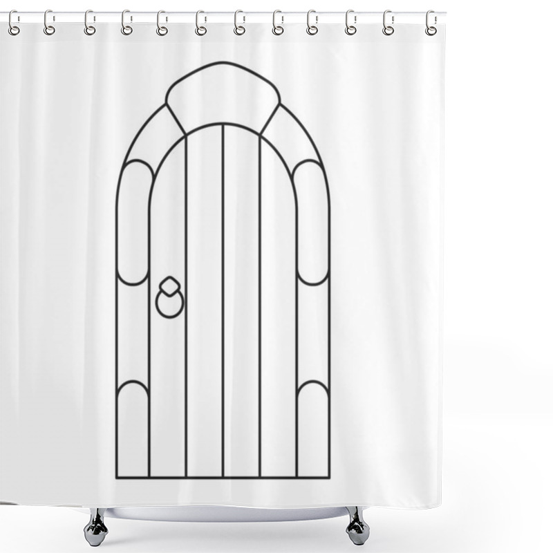 Personality  Door Medieval Vector Outline Icon. Vector Illustration Doors Castle On White Background. Isolated Outline Illustration Icon Of Door Medieval . Shower Curtains