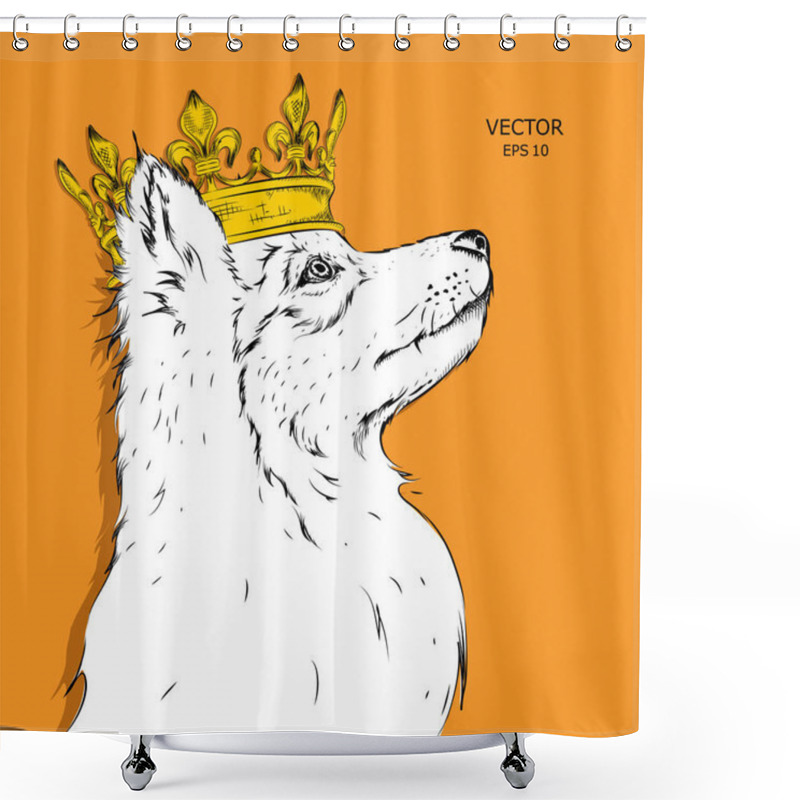 Personality  Hand Drawn Image Portrait Of Dog In The Crown. Use For Print, Posters, T-shirts. Vector Illustration. Shower Curtains