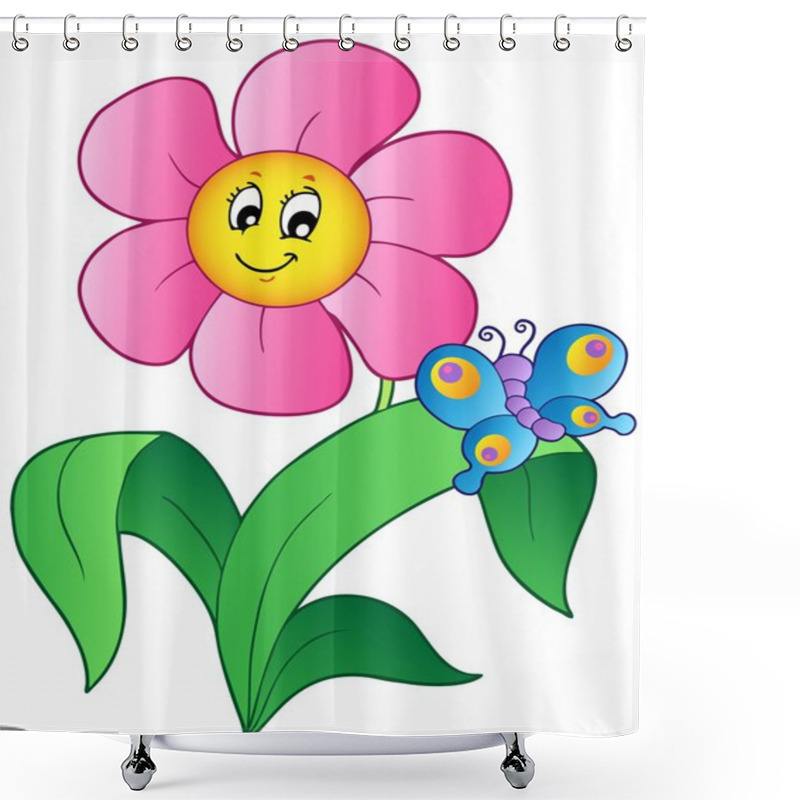 Personality  Cartoon Flower With Butterfly Shower Curtains