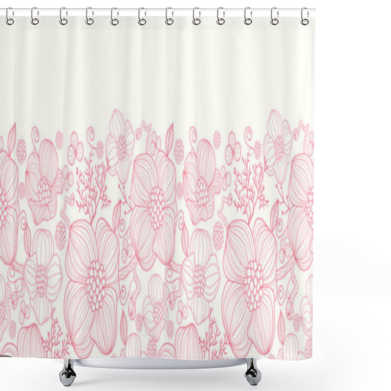 Personality  Red Line Art Flowers Horizontal Seamless Pattern Border Shower Curtains