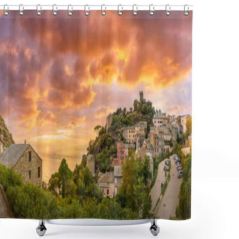 Personality  Landscape With Nonza Village At Sunset Time, Corsica Island, France Shower Curtains