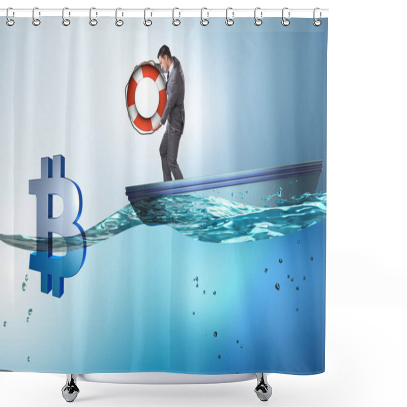 Personality  Businessman Saving Bitcoin Currency From Inflation Shower Curtains