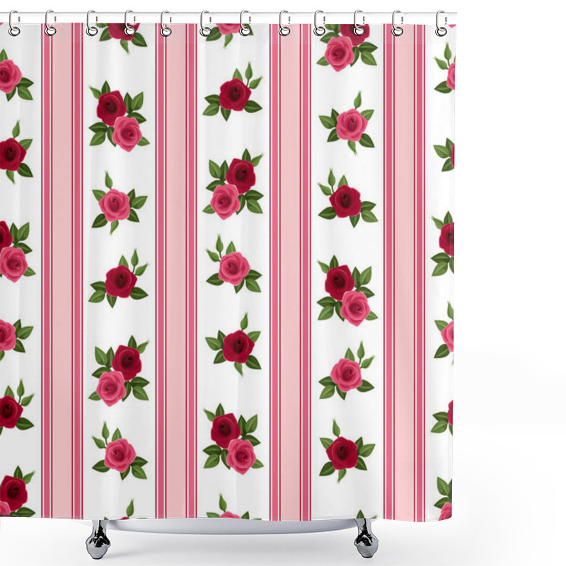 Personality  Seamless Pattern With Roses And Stripes. Vector Illustration. Shower Curtains