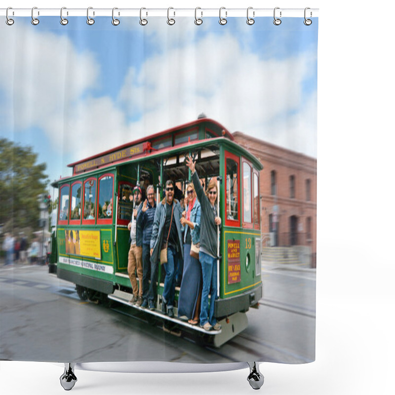 Personality  Passengers Riding On Powell-Hyde Line Cable Car In San Francisco Shower Curtains