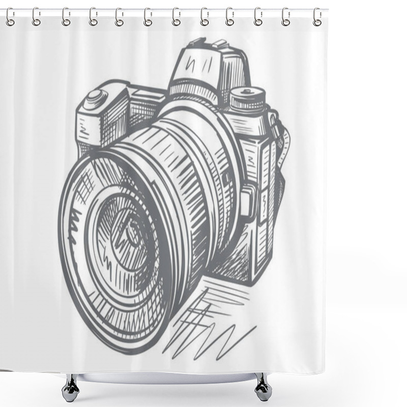 Personality  Modern Camera In Doodle Style Shower Curtains