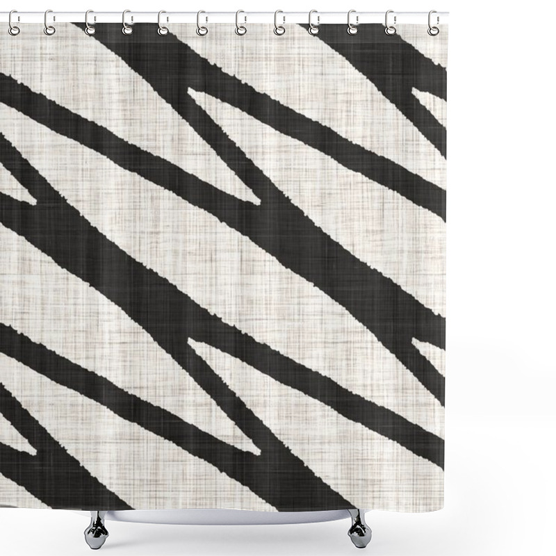 Personality  Seamless Black White Woven Cloth Stripe Linen Texture. Two Tone Monochrome Pattern Background. Modern Textile Weave Effect. Masculine Broken Line Repeat Jpg Print.  Shower Curtains