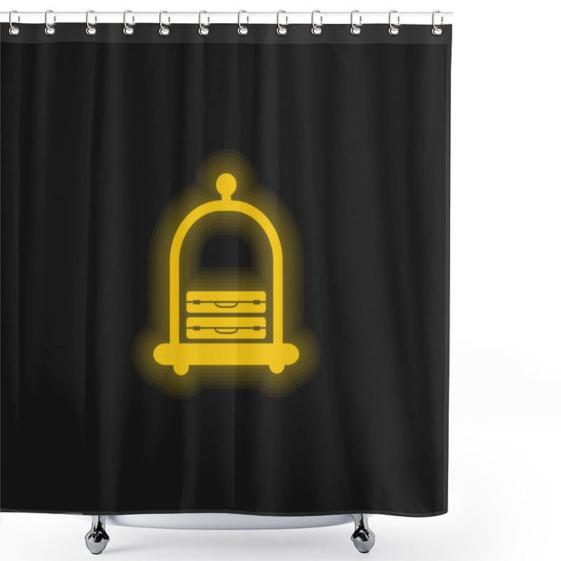 Personality  Baggage On An Elegant Hotel Platform Cart Yellow Glowing Neon Icon Shower Curtains