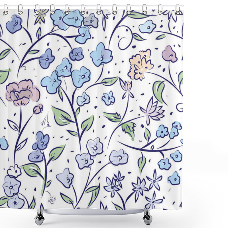 Personality  Tiny Spring Flowers Doodle Drawing Pattern Shower Curtains