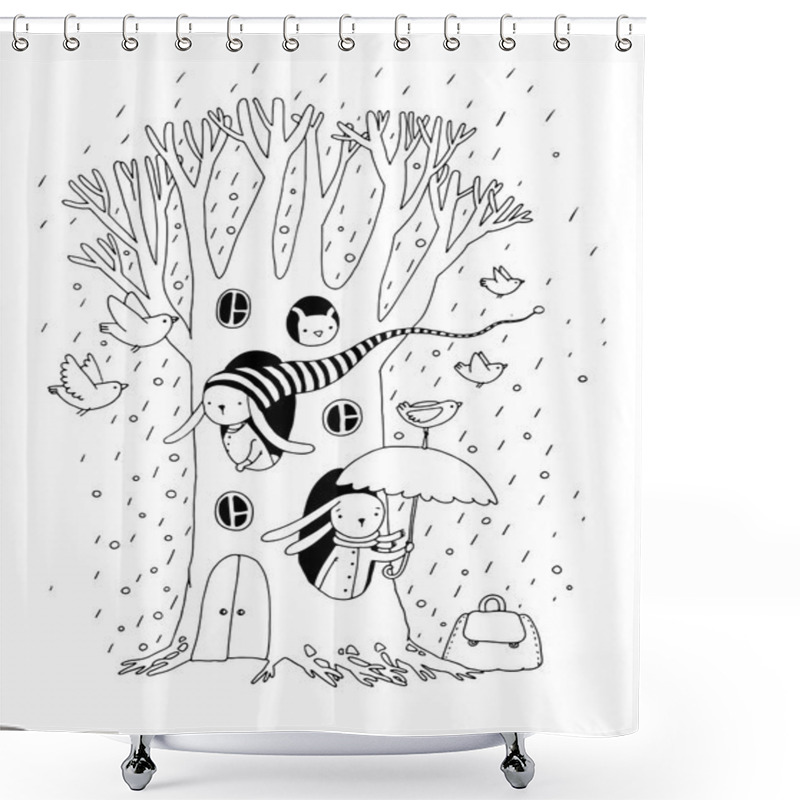 Personality  Magic Tree, Rabbits And Birds.Animals Of The Forest. Shower Curtains