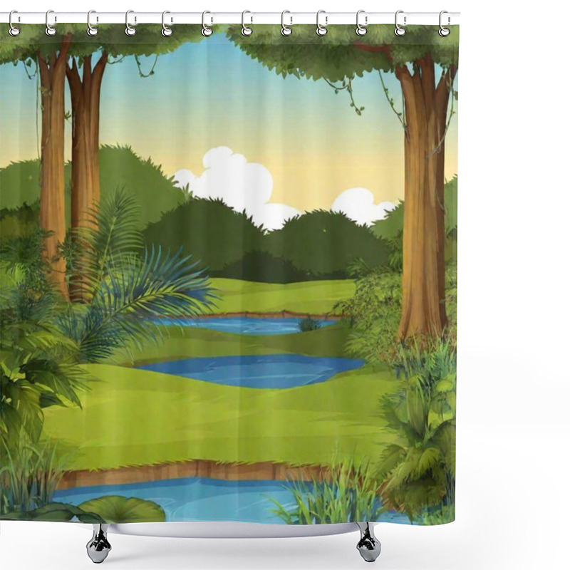 Personality  Tropical Forest Scenery At Daytime Shower Curtains