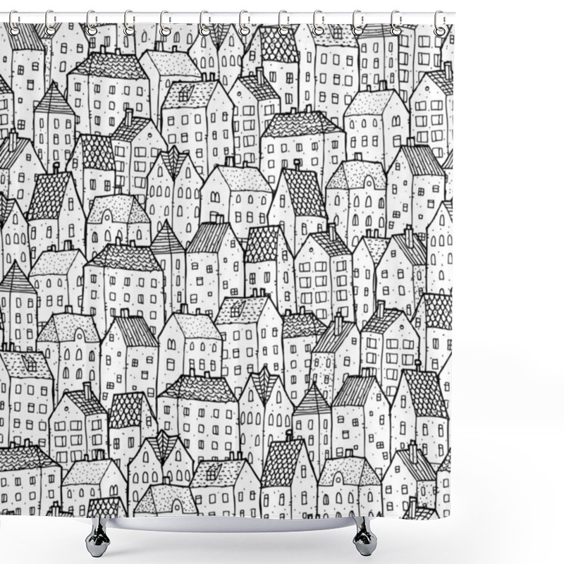 Personality  City Seamless Pattern In Balck And White Shower Curtains