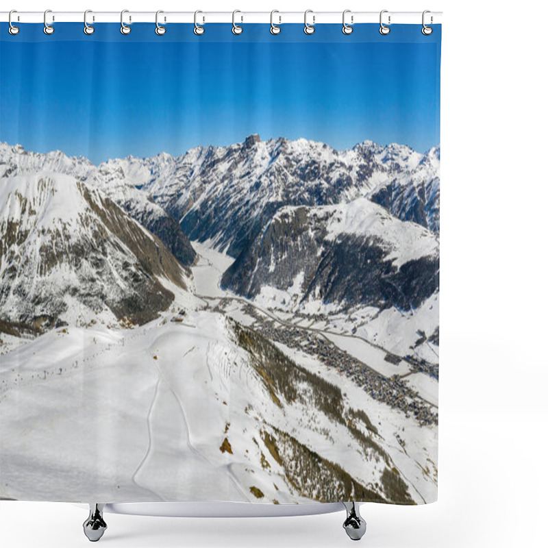 Personality  Livigno, Valtellina, Italy, Winter Aerial Panorama Shower Curtains