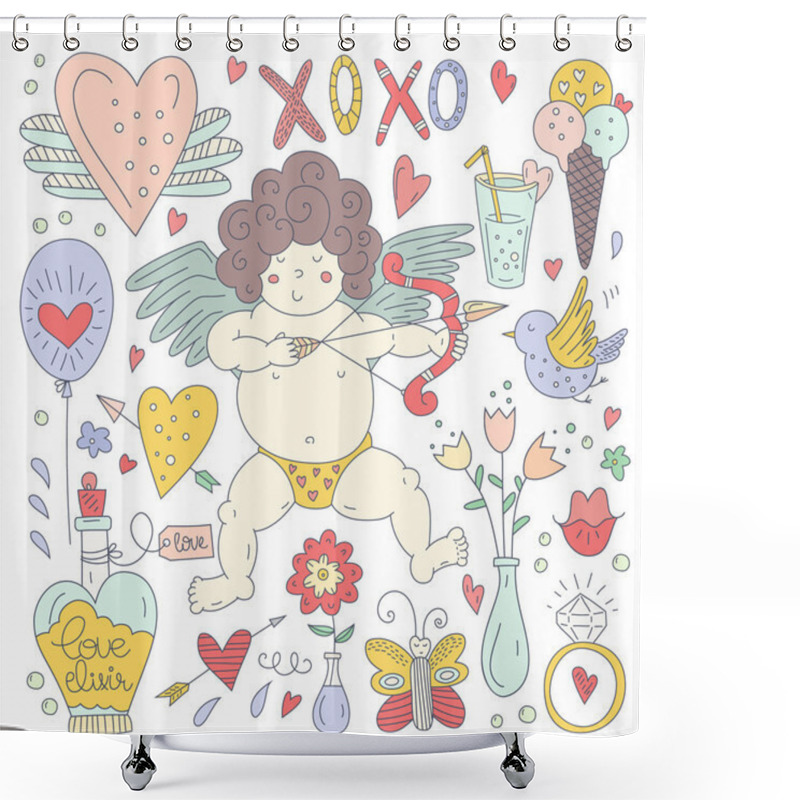 Personality  Valentines Day Doodle Collection Shower Curtains