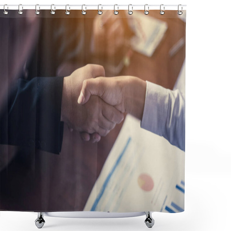 Personality  Close Up Image Handshake Of Business Partnership Shower Curtains