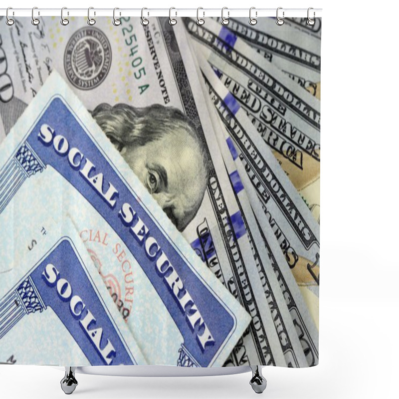 Personality  Social Security Card And US Currency One Hundred Dollar Bill Shower Curtains