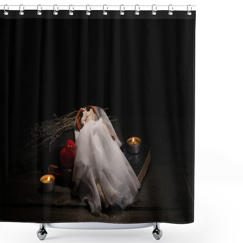 Personality  Voodoo Doll Girl-bride On A Wooden Table In The Candlelight Shower Curtains