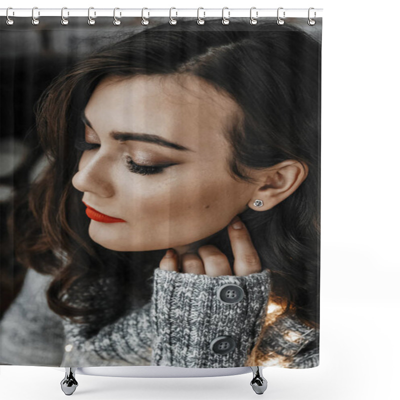 Personality  Portrait Of A Woman With Her Eyes Closed. Shower Curtains