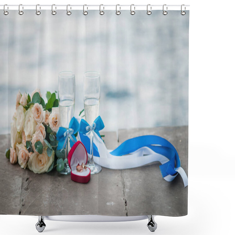 Personality  Elegant Beachside Wedding Celebration With Romantic Details. Shower Curtains