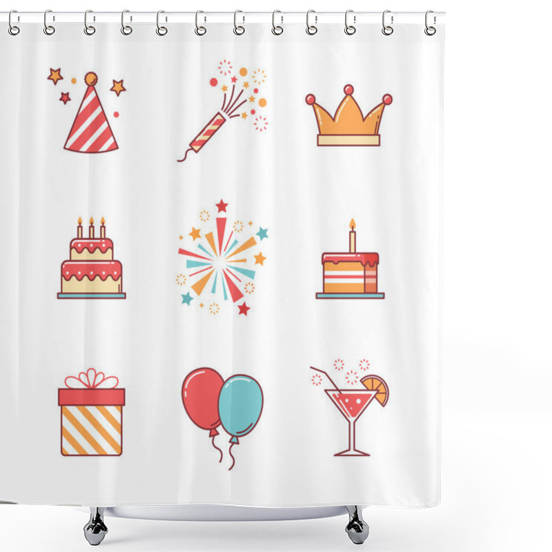 Personality  Birthday Icons Thin Line Set Shower Curtains