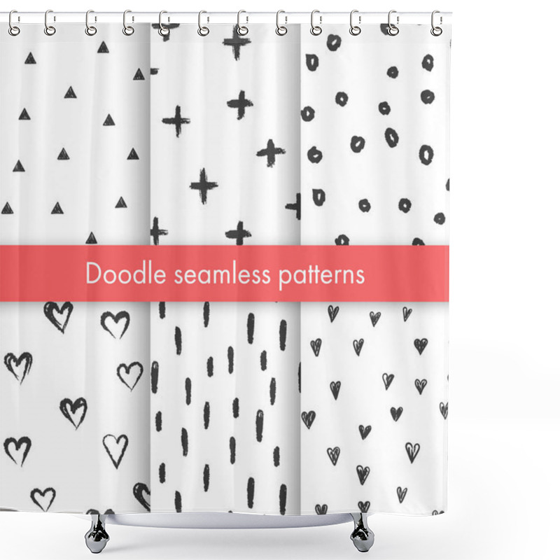 Personality  Set Of Vector Doodle Patterns With Hearts, Crosses, Triangles, Circles, Dots, Made Of Brush Stroke. Shower Curtains