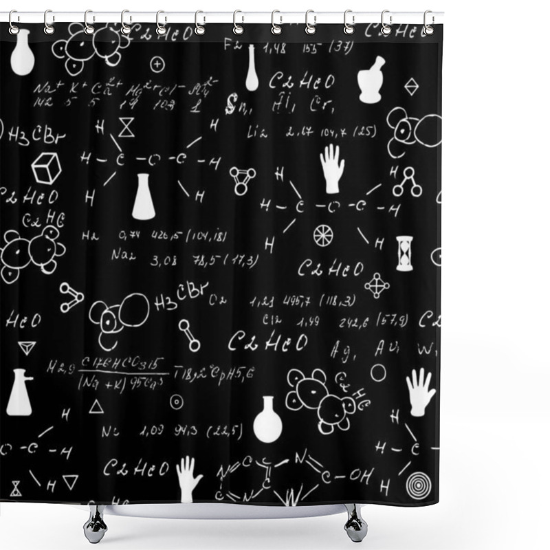 Personality  Seamless Chemistry Scribbles At School Chalk Board. Blackboard Formulas Pattern. The Concept Of Education And Back To School. Hand Writing, Endless Pattern Molecules Structures Bonds Together. Vector. Shower Curtains