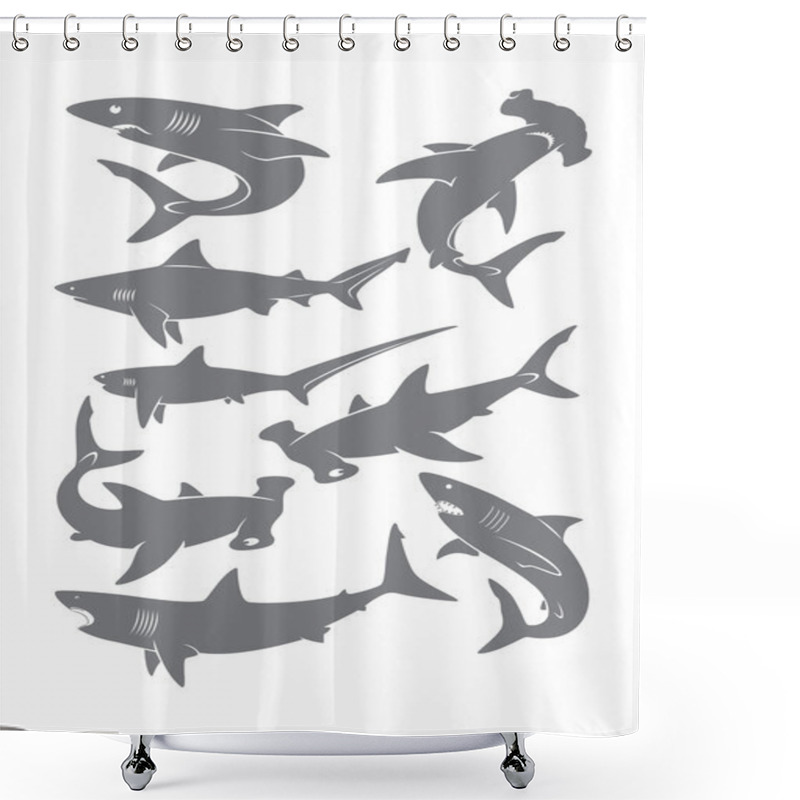 Personality  Set Of Different Sharks Shower Curtains