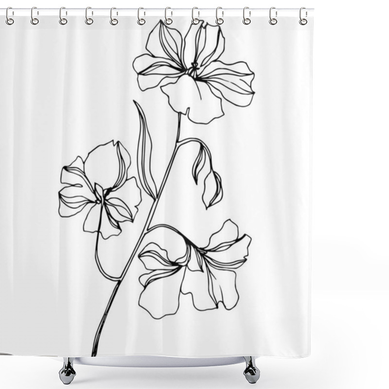 Personality  Vector Flax Floral Botanical Flowers. Black And White Engraved Ink Art. Isolated Flax Illustration Element. Shower Curtains