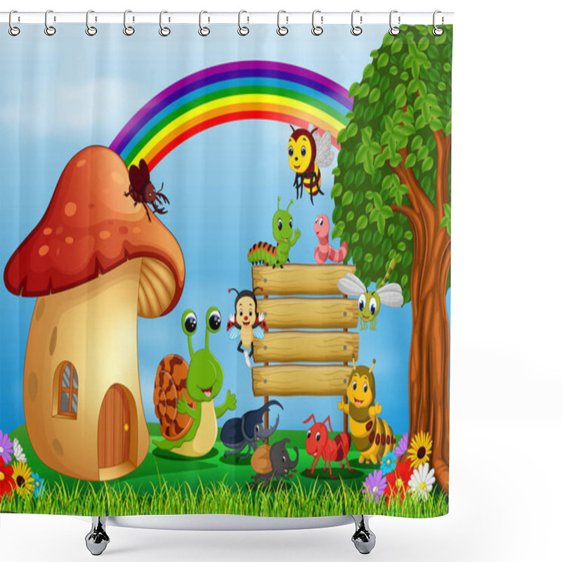 Personality  Many Insect And A Mushroom House In Forest Shower Curtains