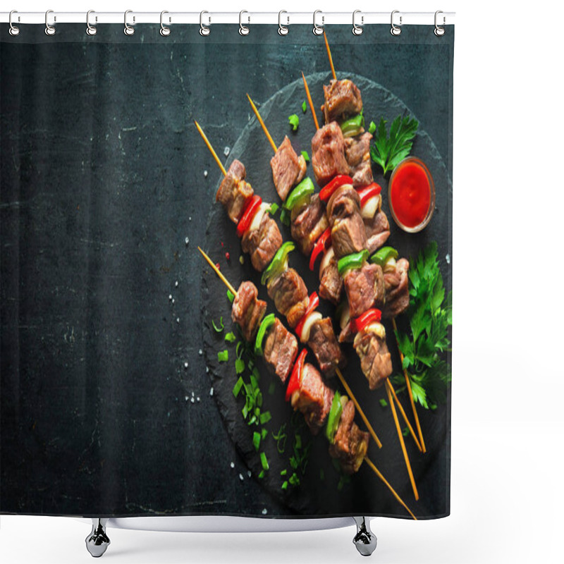 Personality  Grilled Meat And Vegetables On Skewers Shower Curtains