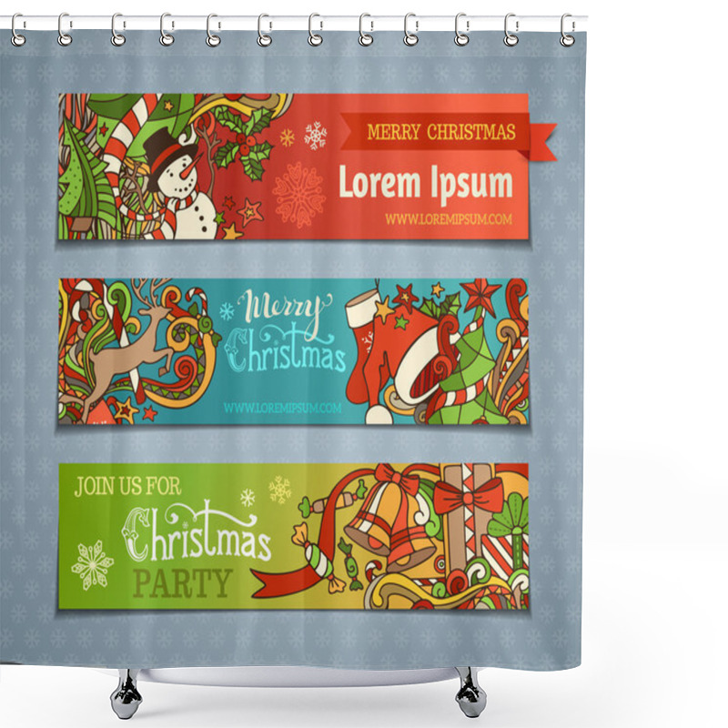 Personality  Vector Set Of Cartoon Christmas Banners.  Shower Curtains