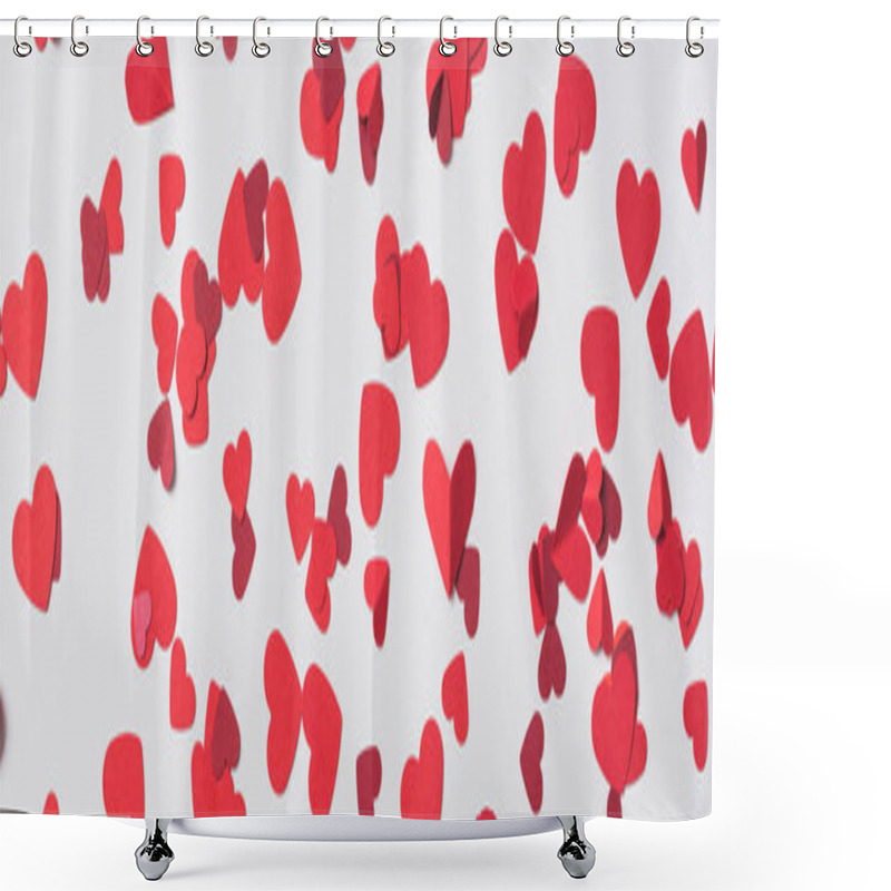 Personality  Seamless Pattern Of Red Hearts On White Background, Panoramic Shot Shower Curtains