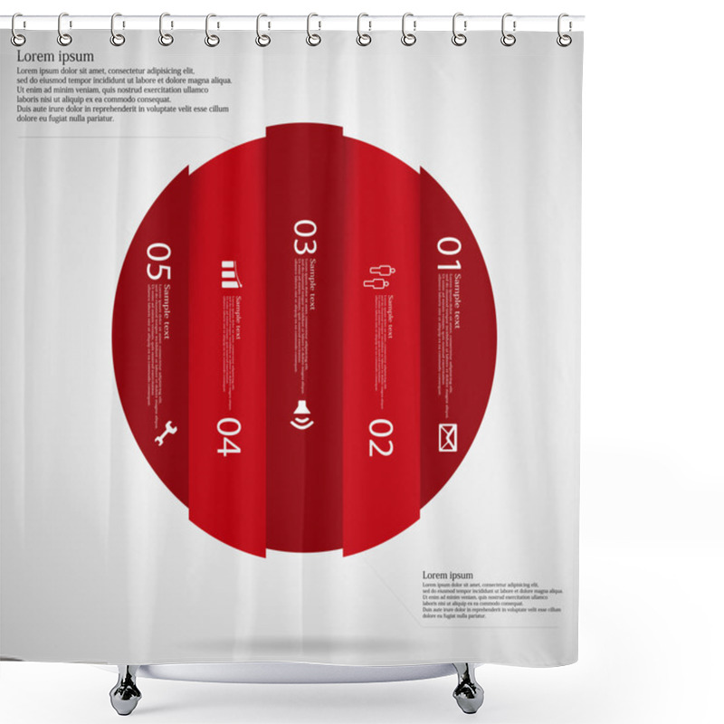 Personality  Light Circle Template Infographic Vertically Divided To Five Red Parts Shower Curtains