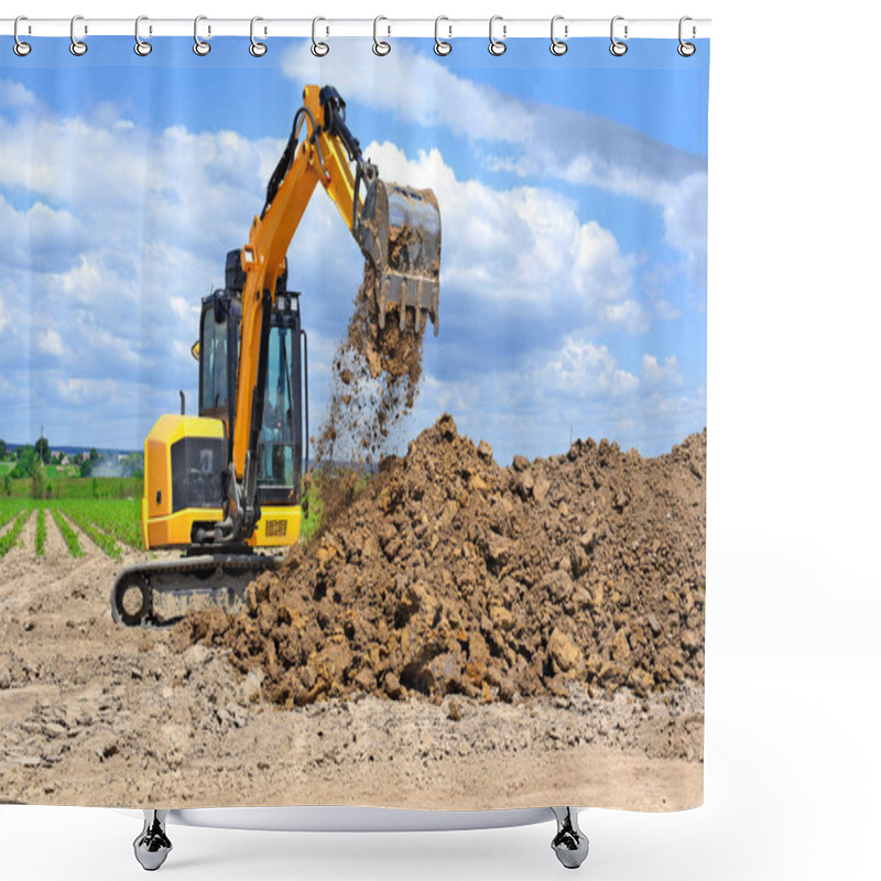 Personality  The Modern Excavator  Performs Excavation Work On The Construction Site  Shower Curtains