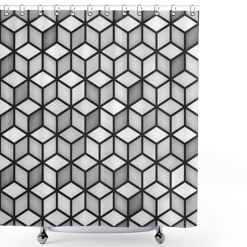 Personality  Vector Seamless Cube Shape Rhombus Grid Geometric Pattern Shower Curtains