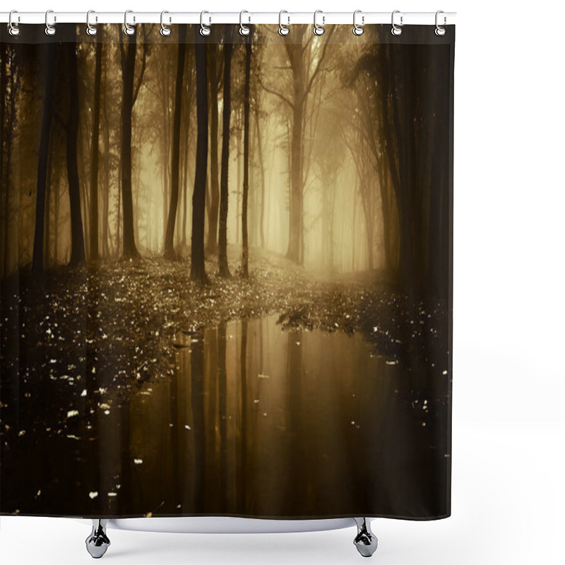 Personality  Lake In A Forest With Fog In Autumn Shower Curtains